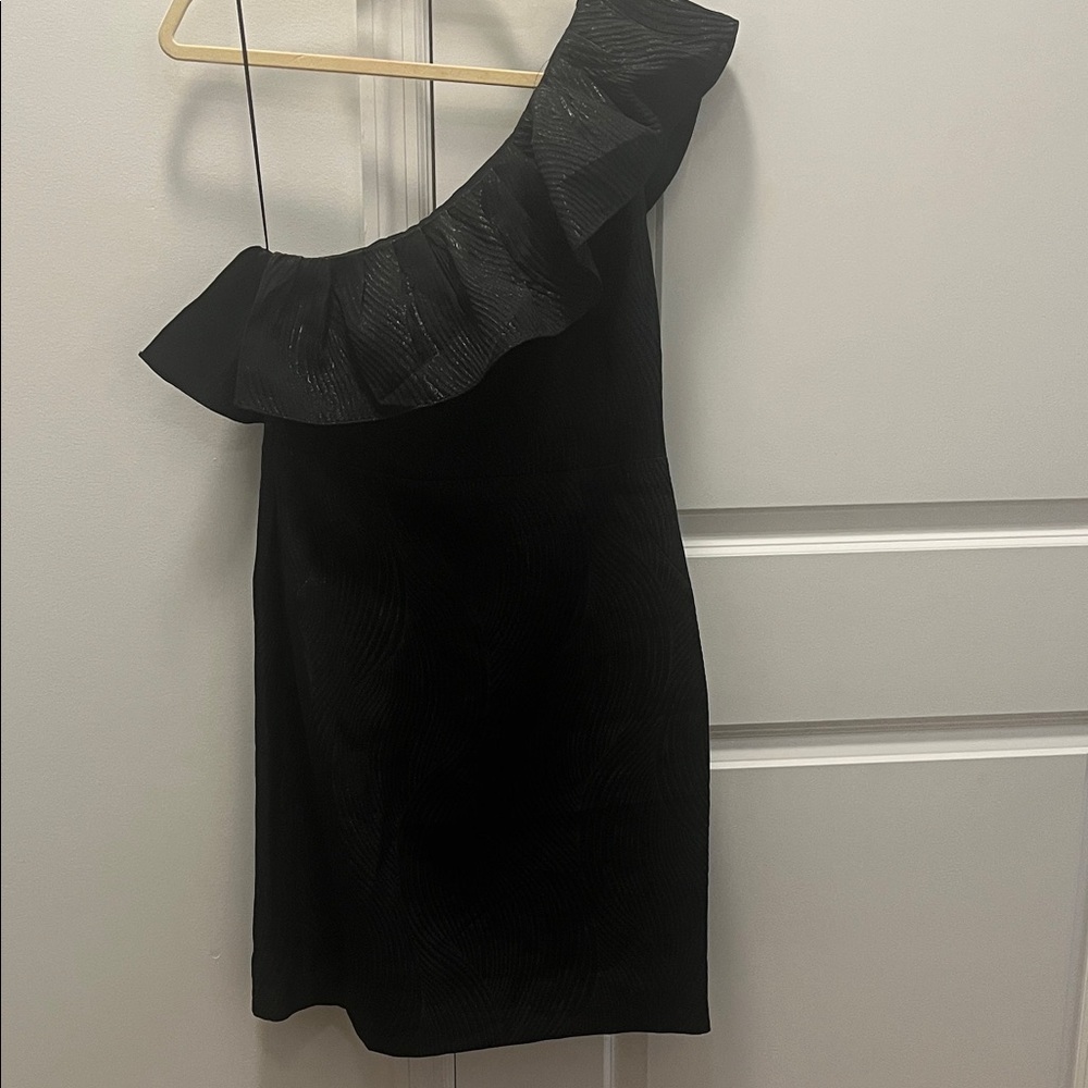 H by Halston Black One-Shoulder Dress with Ruffle